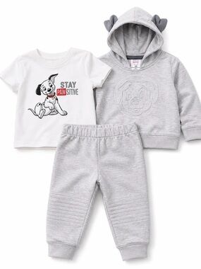 Disney White Tee and Light Gray 3-Piece Jogger Set